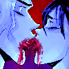 a bloody kiss shared between two people